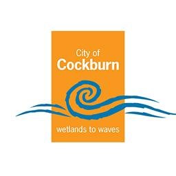 City of Cockburn logo with an orange background, blue waves, and the text 'wetlands to waves'.