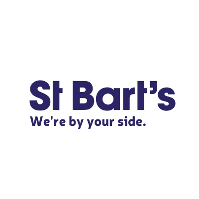 Logo for St Bart's with the slogan 'We're by your side'